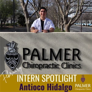 Antioco Hidalgo in white clinic coat behind the Palmer West sign.