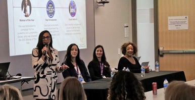 Women chiropractors speak on a women's panel at Homecoming.